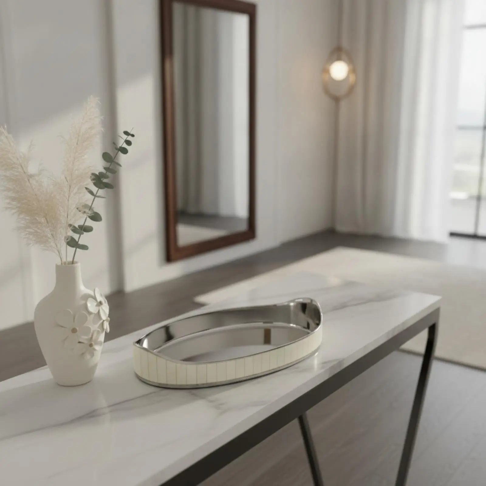 Serving Tray with Handles Shiny Decorative Tray with Handles Reflective for Hosts, Coffee Table, Bar Trolley, Dining Room