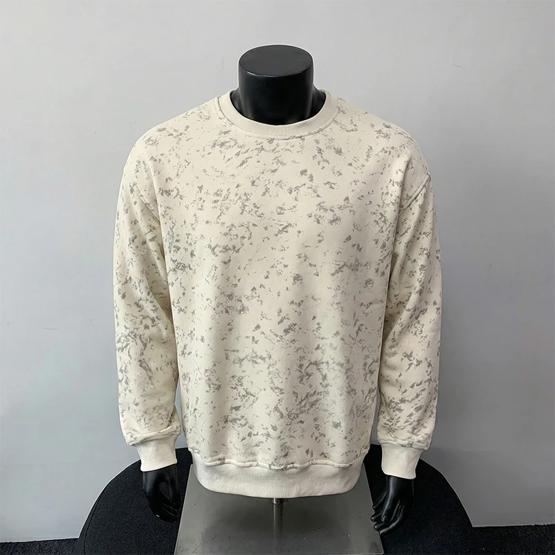 2026 Spring Men Tie Dye Round Neck Hoodie Men Loose Heavyweight Oversize T-Shirt Man Streetwear Sweatshirt Male Hoodies Pullover