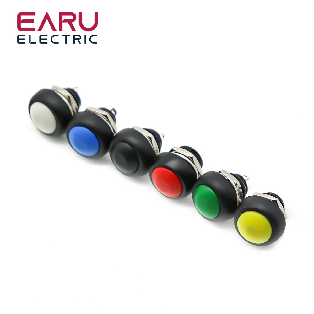 10pcs DIY Mini 12mm Momentary Waterproof Push Button Switch Horn Blue White Green Red Yellow Black 1A 250V Self-reset Wholesale