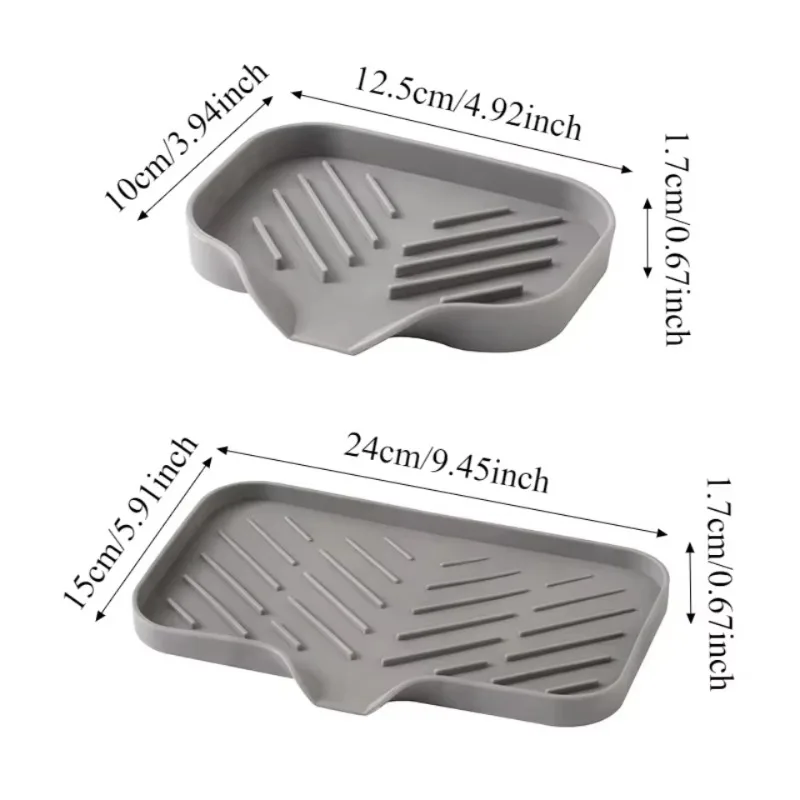 2PCS TPR Faucet Drain Mat Sink Splash Guard Soap Bottle Holder Sponge Storage Tray Kitchen Countertop Drying Pad Organizer