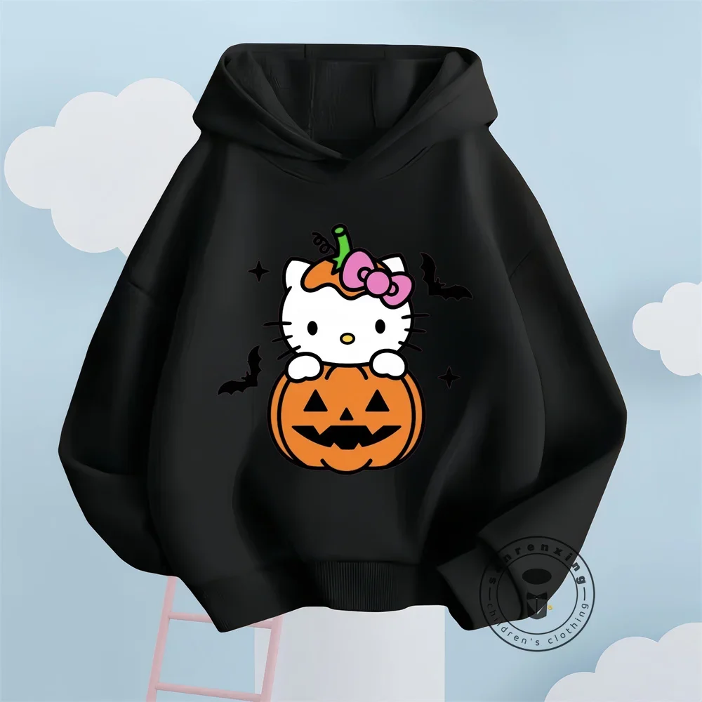 Chic and Cozy Hello Kitty Cartoon Sweatshirts for Children Fans Solid Colors Elastic Waist for Autumn Winter Comfort by Sanrio