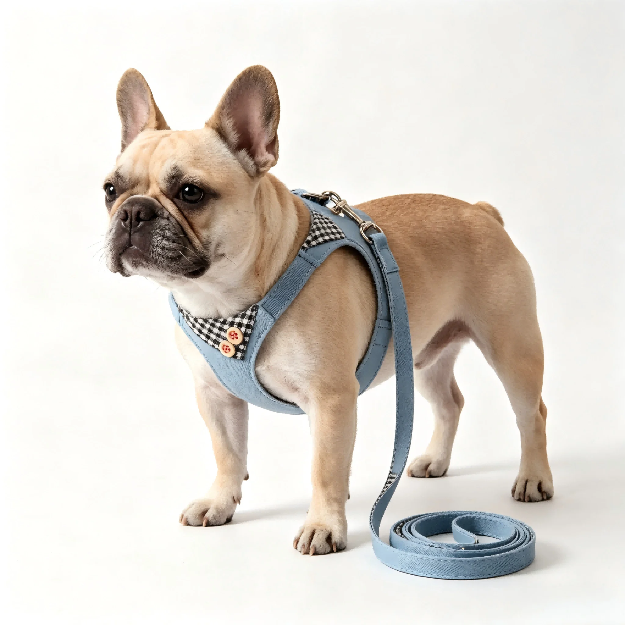 

New Denim Plaid Button Pet Harness Leash Collar Set Adjustable Chest Strap for Small Medium Puppy Daily Walking Outdoor Use