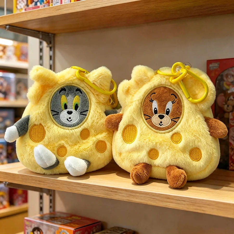Niedliche 10cm Tom und Jerry Plüsch-Minipuppe, Weiches Sammlerstück mit Reißverschluss-Kopfhörerhülle und Dekorativem Schlüsselanhänger