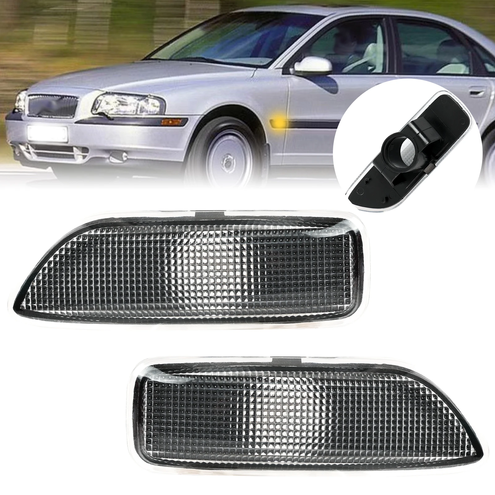 

2x для Volvo S60 V70 S80 XC70 XC90 2001-2009 указатель поворота для передней боковой габаритной лампы 30722641 30722642 Без лампочек черный