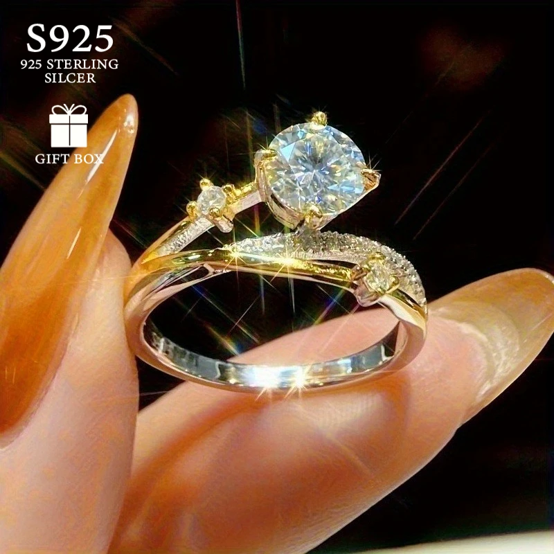 1pc 1Carat S925 Star Trails Enchanting Certified Synthetic Zircon Rings, Suitable for Daily Commuting Wear Formal Occasions.