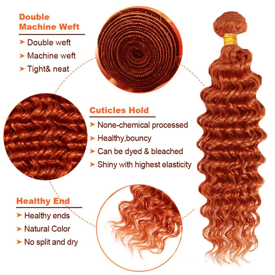 #350 Bundles Deep Wave Brazilian Remy Hair Ginger Orange Bundles Wet And Wavy Hair Bundle 100% Unprocessed Virgin Hair Extension