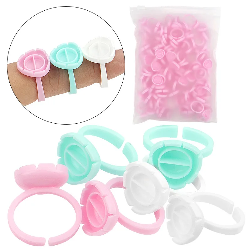 100PCS Glue Ring Cups for Eyelash Extensions Microblading Camellia Sun Blooming Cups