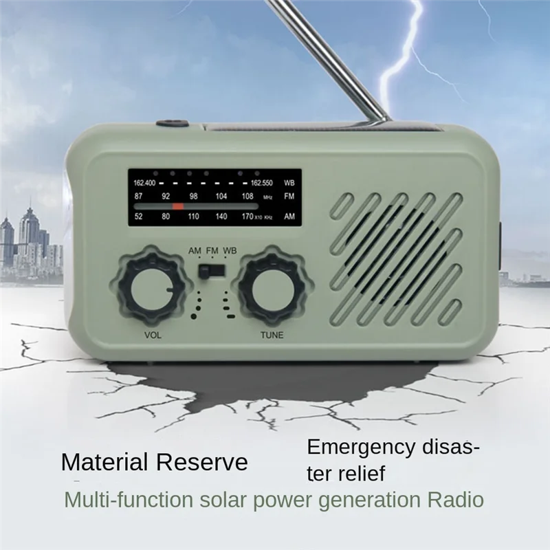 【HOT】Weather Radio With AM/FM/WB, Solar & Hand Crank Power, LED Flashlight, SOS Alarm For Outdoor Emergencies