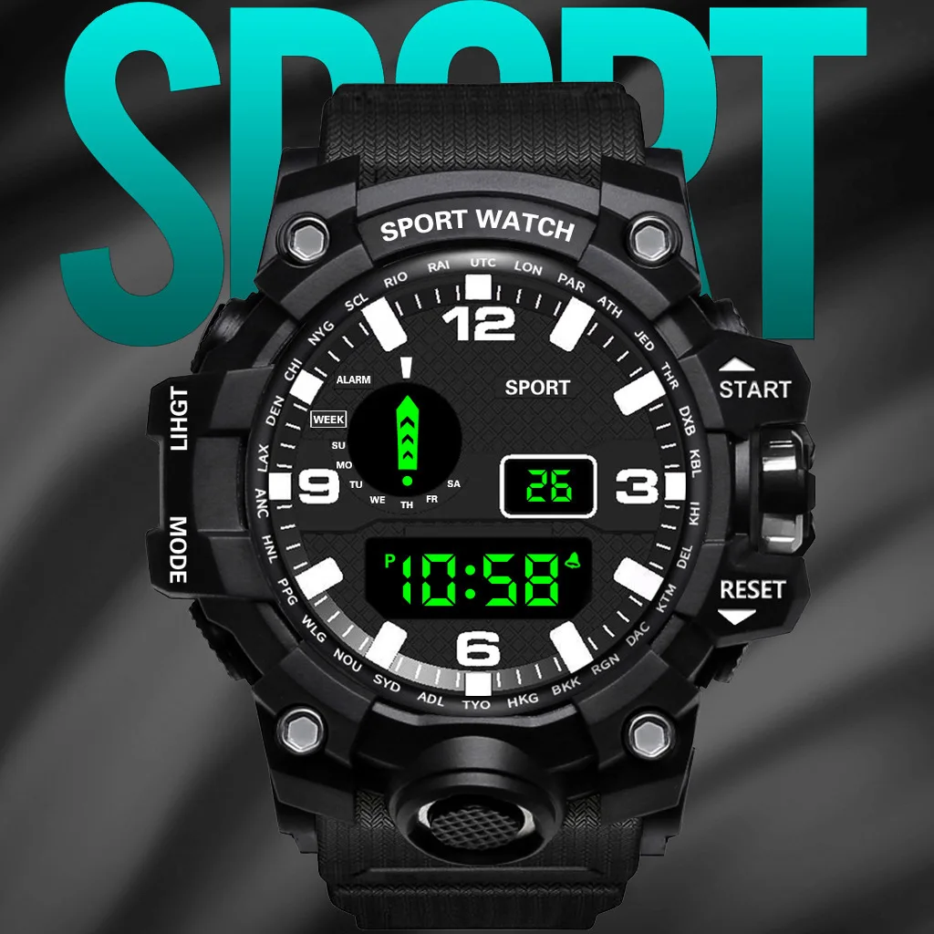 Topmerk stijl sport jongens horloges militair quartz horloge heren led digitaal elektron polshorloge voor tienerklok