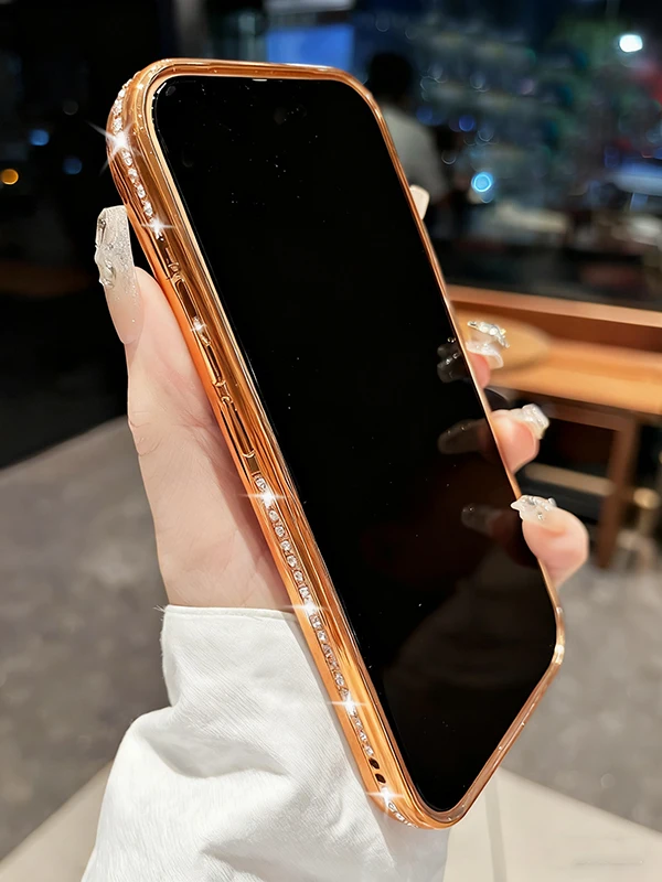 حافظة فاخرة لامعة IMD مرآة ماسية لهاتف آيفون 16 14 11 12 13 15 17 Pro Max مرآة مكياج مطلية بالكهرباء INS Fundas