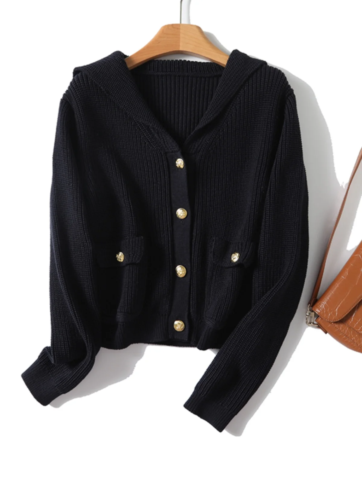 

Naval Collar Knitted ort Jaet Women's Autumn Faion College Sle Small Fraance Wind Open Cardigan M Series Wood Ju890
