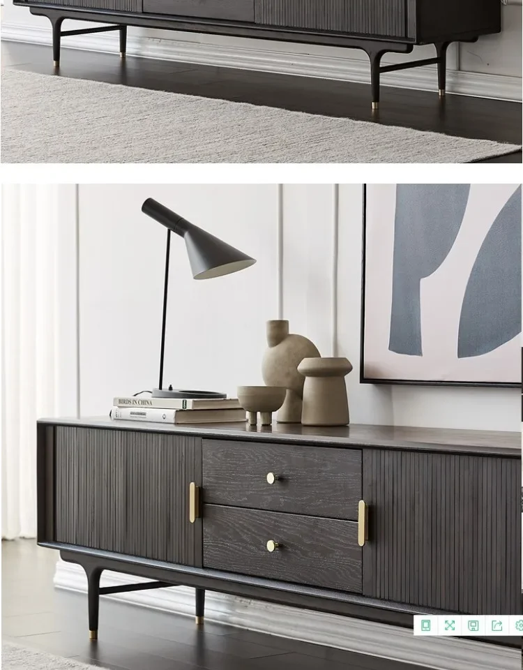 A  Nordic Simple Modern Japanese Medieval Industrial Style American Solid Wood Light Luxury Metal Double Pumping TV Cabinet