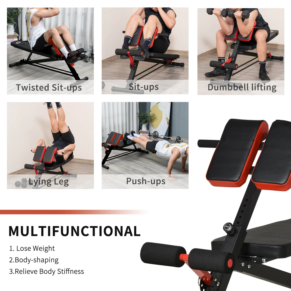 Multifunctional Soozier Adjustable Hyper Extension Dumbbell Bench Red Foam Leg Holders 7 Thigh Cushions Home Gym Strength