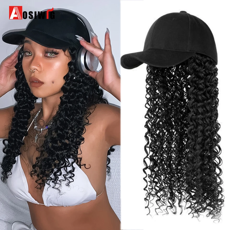 

Curly Synthetic Hair Hat Wig Long Ombre Black Afro Wigs Connect With Baseball Cap Wig Hats For Black Women