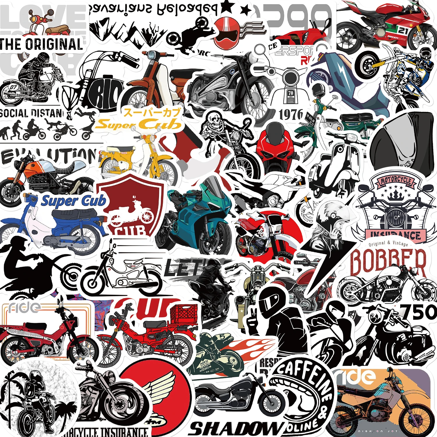 50Pcs Fashion Vintage Motorcycle Stickers Retro Aesthetic Bike Phone Car Skateboard Laptop Sticker Decal Classic Kids Toy