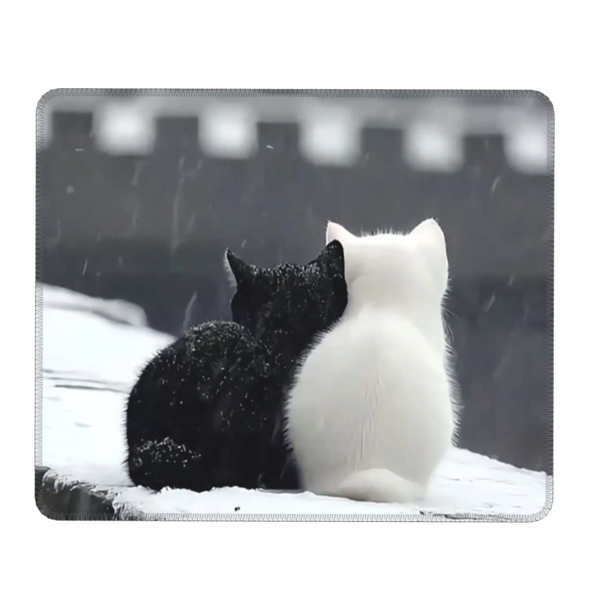 Black White Cute Kitten Looked Up At The Snow Mouse Pad Computer Keyboard Mouse Mat Gamer PC Laptop Desk Mat Office Table Mats