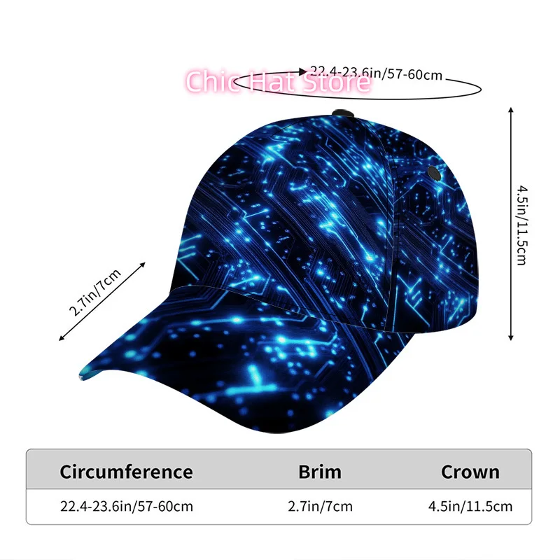 1pc Tech-Themed Digital Circuit Print Baseball Cap - Adjustable Duckbill Hat with Full-Print Circuit Board Design, Lightweight f