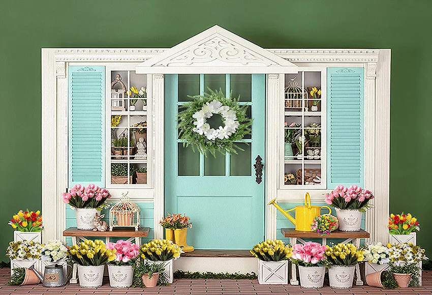 Mehofond 부활절 날 꽃집 창 문 사진 배경, 꽃 장식 소녀 생일 파티 사진 배경 Photocall