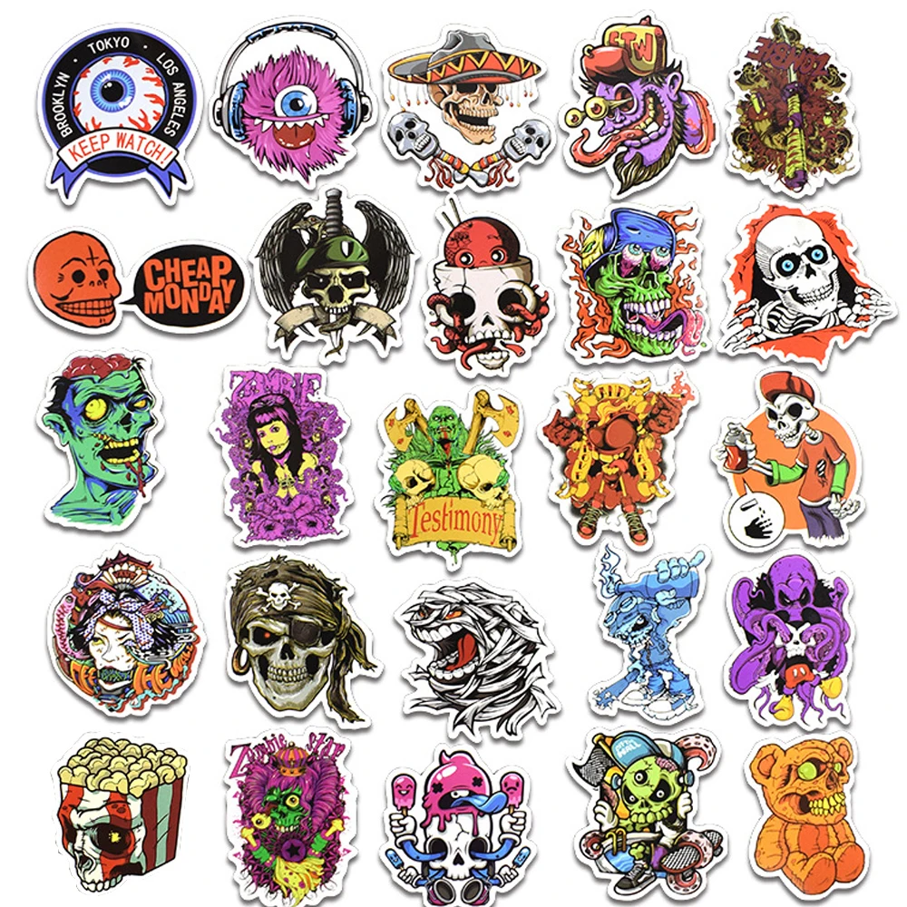 10/30/50pcs Vintage Terror Series Skeleton Stickers Laptop Skateboard Luggage Phone Car Motorcycle Cool Sticker Decal Kid Toy