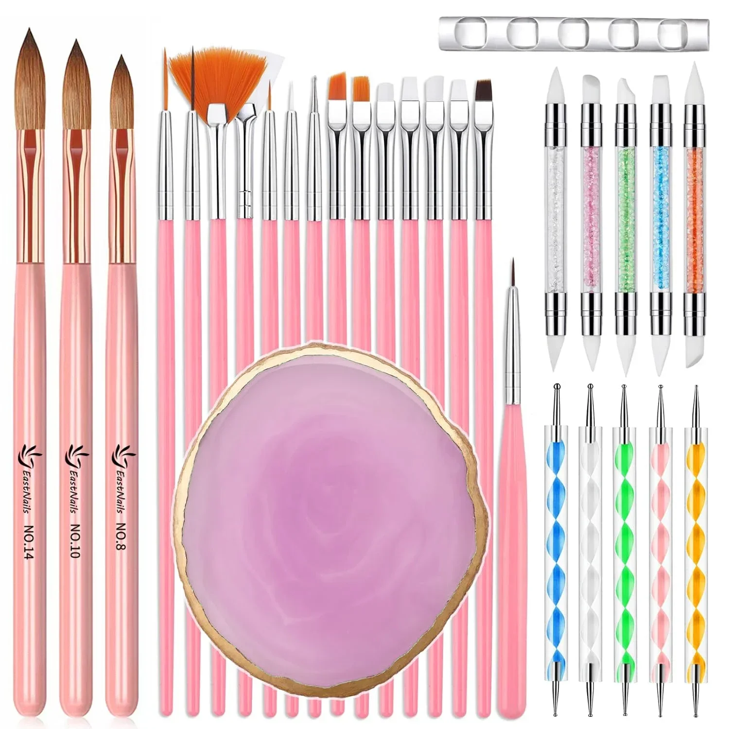 30Pcs Gel Nail Brush Set – Acrylic (8/10/14) + Painting/Dotting/Carving Brushes + Palette & Holder – Salon/DIY All-in-One.