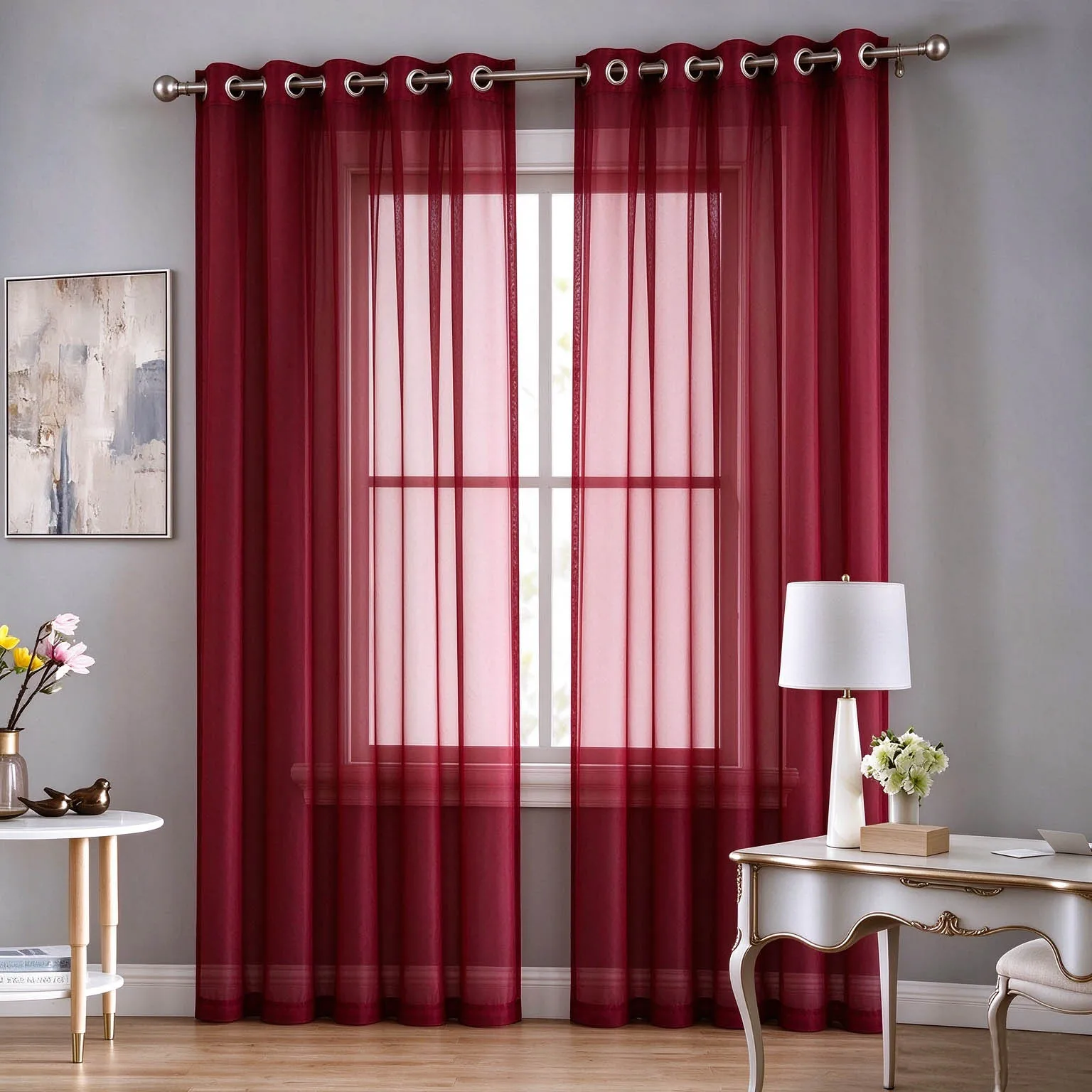Wine Red European and American style Window Screening Solid Door Curtains Drape Panel Sheer Tulle For Living Room Decor#30
