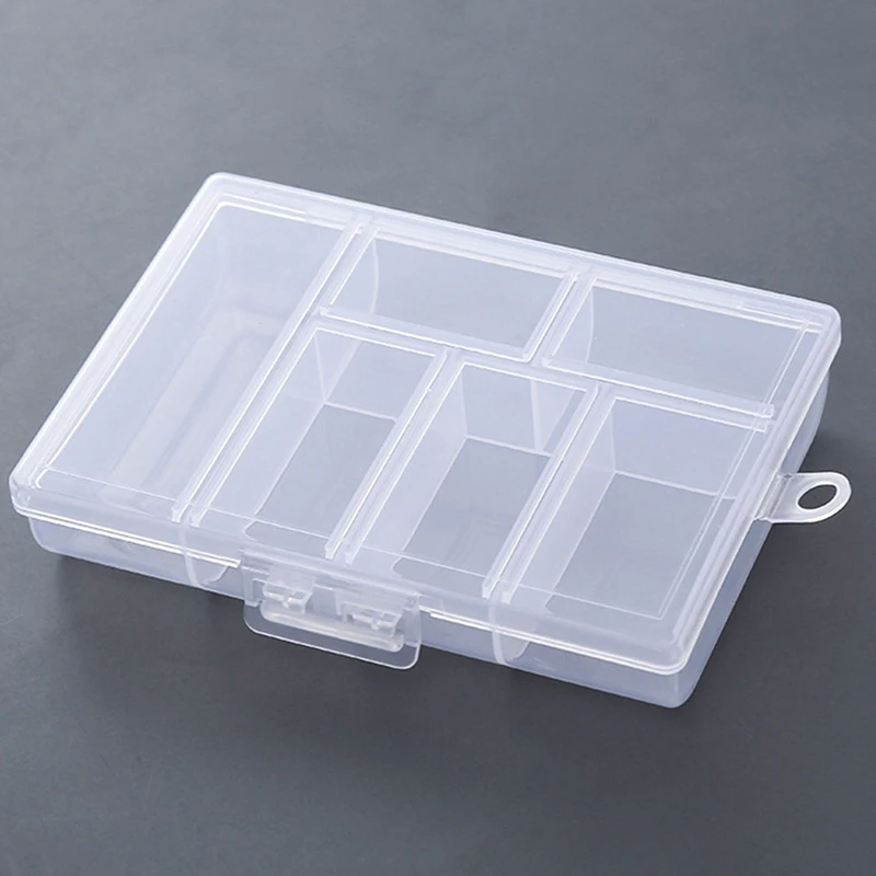 Draagbare Transparante Rechthoek 6 Roosters Opbergdozen Voor Knopen Kralen Medicine Containers Case Sieraden Display Box