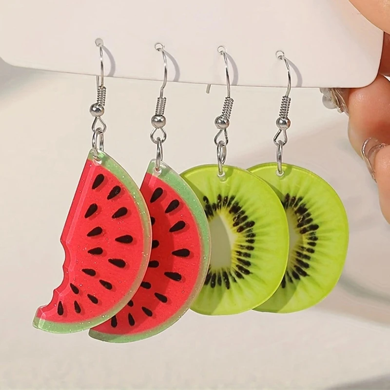 Estate Anguria Kiwi Orecchini Acrilici per Le Donne Alla Moda Frutta Ciondola Gioielli Orecchio Goccia Esagerato Accessori Per Feste Regalo 2025