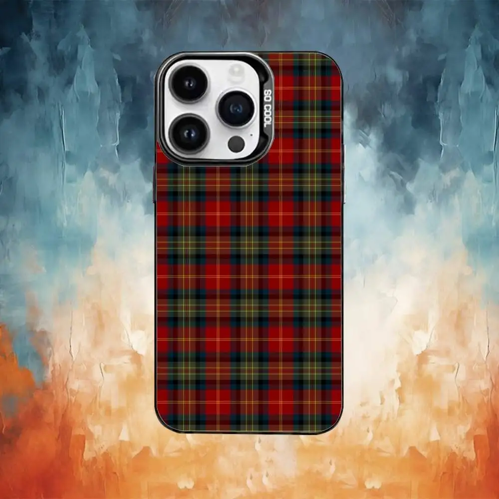 Capa de telefone de tecido xadrez escocês para iPhone17,16,15,14,13,12,11 Plus, Pro Max Black Candy Matte Capa à prova de choque