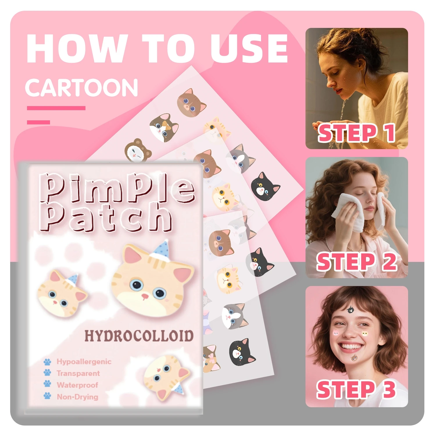 600 Stück Cartoon-Akne-Patch, süßes katzenförmiges Gesichts-Concealer-Akne-Patch, sicher, ungiftig,