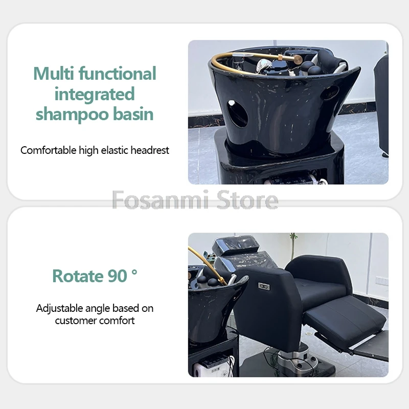 Luxury Electric Shampoo Chair With Ceramic Integrated Shampoo Basin Multifunctional Rotation Shampoo Chair Set For Hair Salon