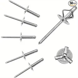 50pcs Large Flange Bulb Blind Rivet Structural Blind Rivet Aluminium Trifold Blind Rivets Car Inner Decoration DIY Dia 3/16