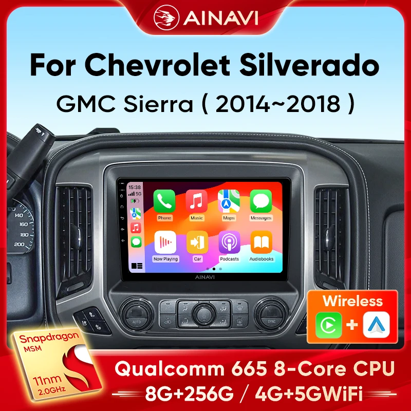 Автомобильный радиоприемник Ainavi для Chevrolet Silverado 3 GMTK2 2014-2018, беспроводной Carplay Android, автонавигация, автомобильный стерео