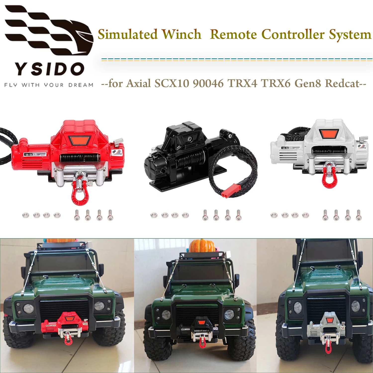 Metalowa wciągarka do samochodów RC, model symulacyjny systemu zdalnego sterowania wciągarką do samochodów RC typu crawler 1/10 Axial SCX10 90046 TRX4 TRX6 Gen8 Redcat