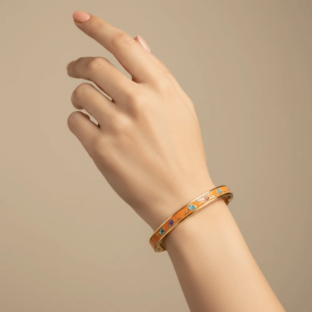 Colorful Vintage Cloisonne Bangle Enamel Chinese Tulip Flower Bangle Open Cuff Traditional Women's Hand Bracelet Ladies