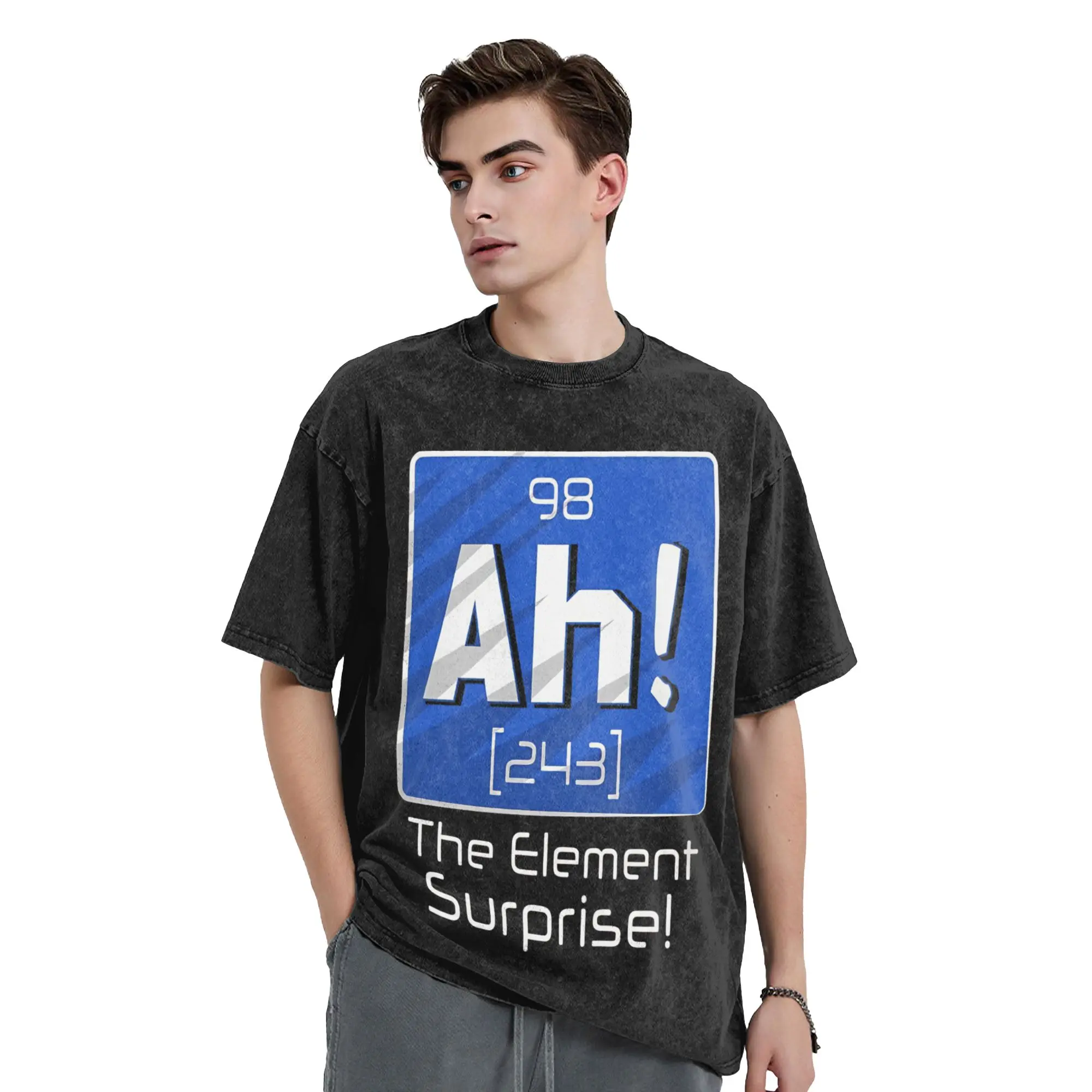 PERIODIC TABLE AH THE ELEMENT OF SURPRISE  Washed T Shirt Pure Cotton Creative T-Shirt Crewneck  Tees Short Sleeve Clothes