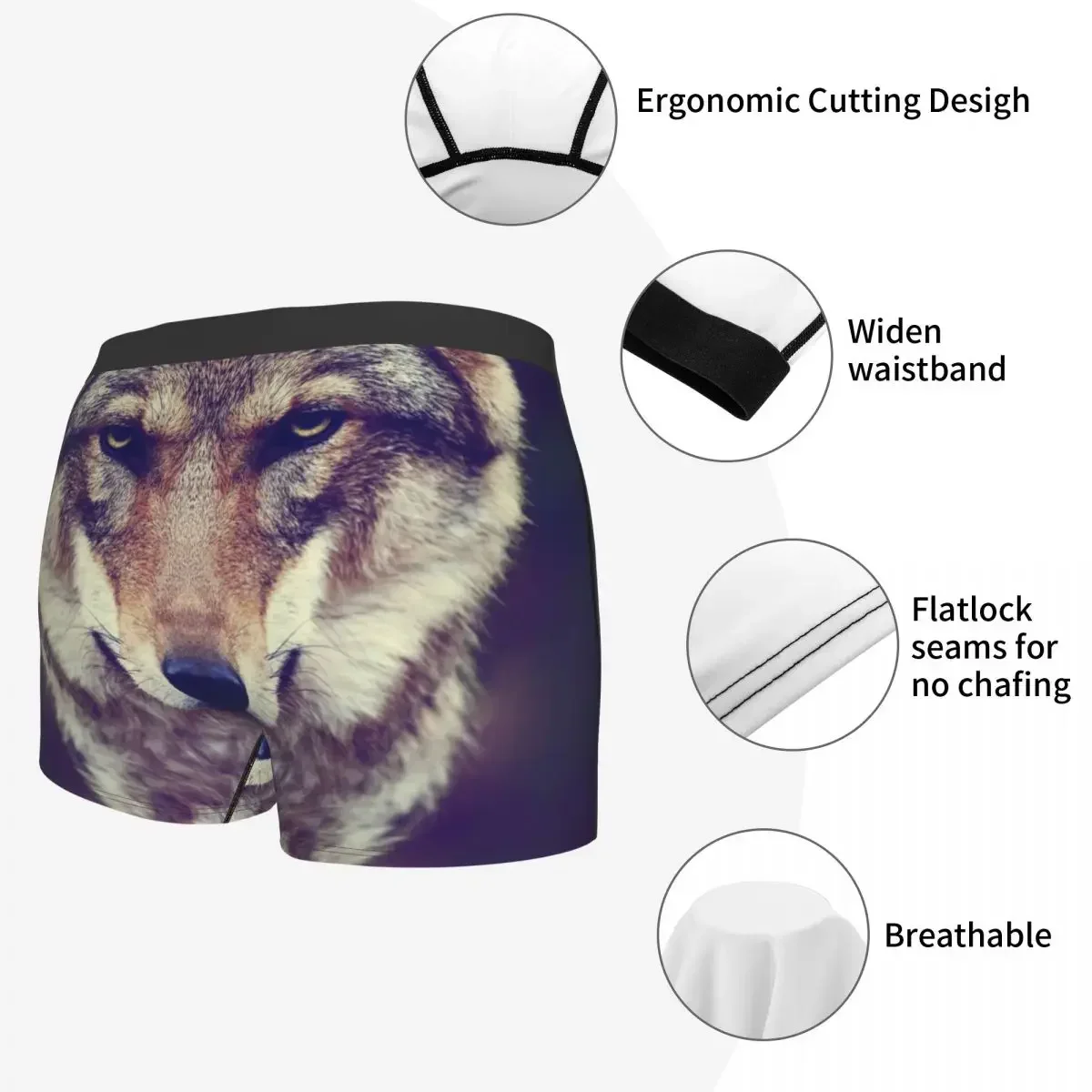 Animal - Wolf Underpants Breathbale Panties Male Underwear Print Shorts Boxer Briefs