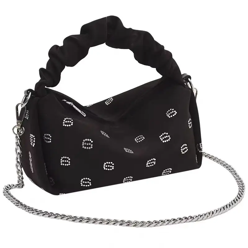 New Satin Diamond Letter AW Wang Chain One Shoulder Crossbody Bag Women\'s Tote Dumpling Bag Cosmetic Bag Shopping Bag Wallet