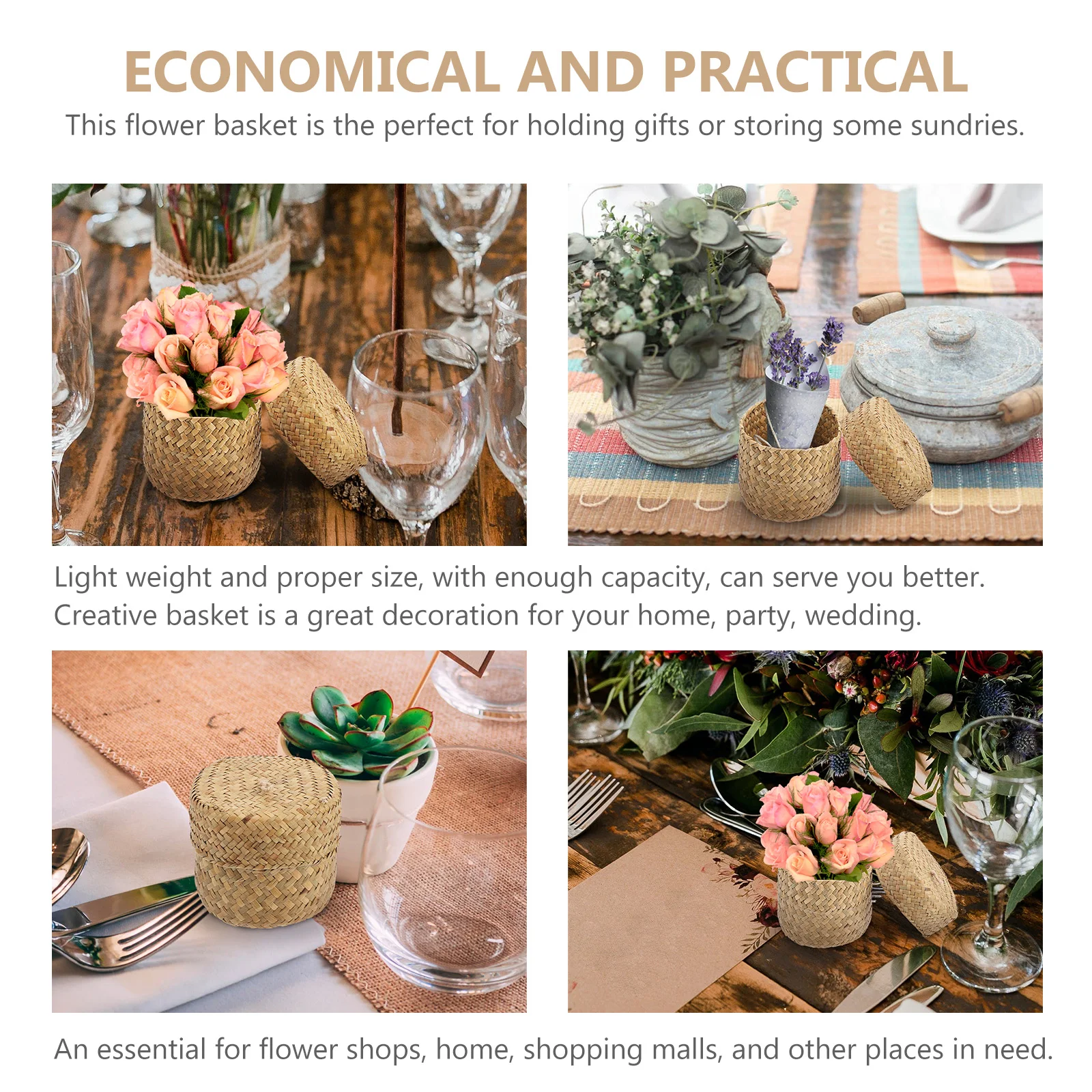 

Handmade Woven Decorative Flower Basket Multipurpose Storage Basket Home Wedding Party Light Creative Sundries Container