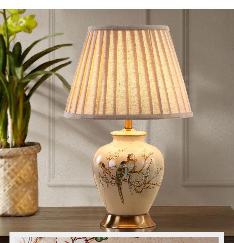 Retro flower-and-bird ceramic table lamp creative living room several hotel model rooms simple table lamp bedroom bedside lamp