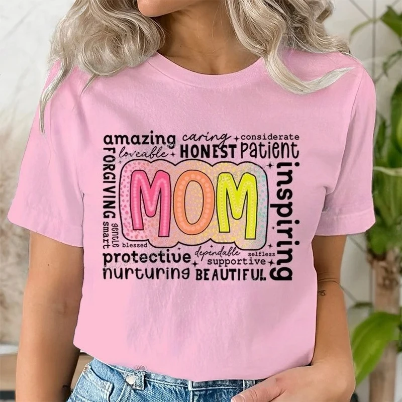 Retro Mother Fashion Casual Tops Gift for Mom Funny T Shirts Mother's Day Classic Tops Mom Life Printed T-shirt Womens Clothing