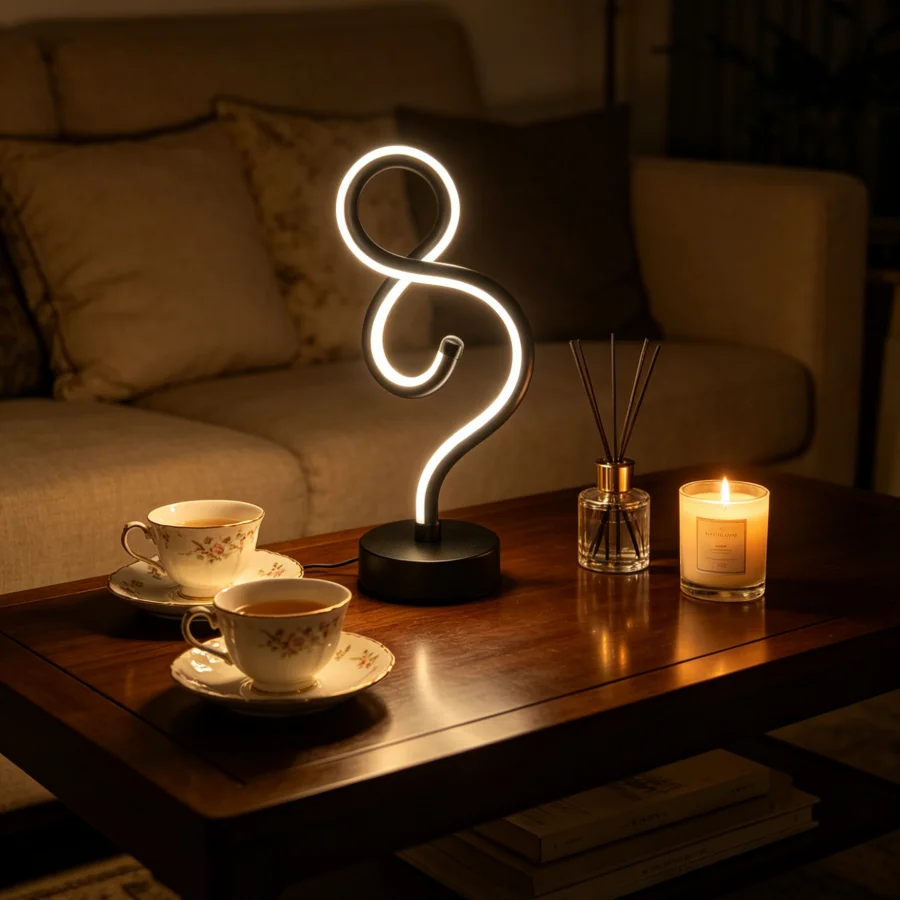 1PC Music Note Shape LED Table Lamp, Dimmable Warm Light, USB Decor Desk Lamp for Bedroom, Living Room, Studio