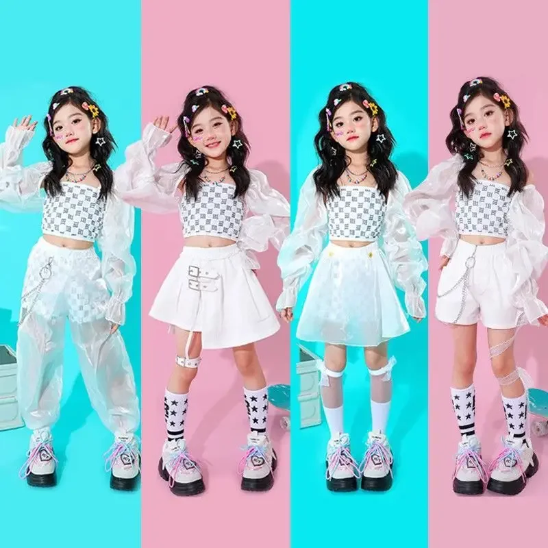 

Kpop Girls Clothes Jazz Dance Costume White Performance Suit Hip Hop Modern Dance Outfit Kids Stage Wear Fashion Clothing