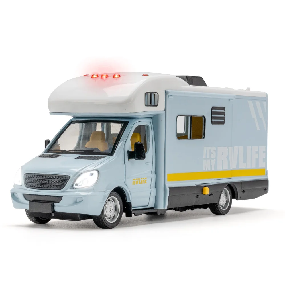 1:32 Diecast Luxury RV Recreational Vehicle Car Model Metal Camper Van Motorhome Touring Car Model Sound and Light Toy Gift