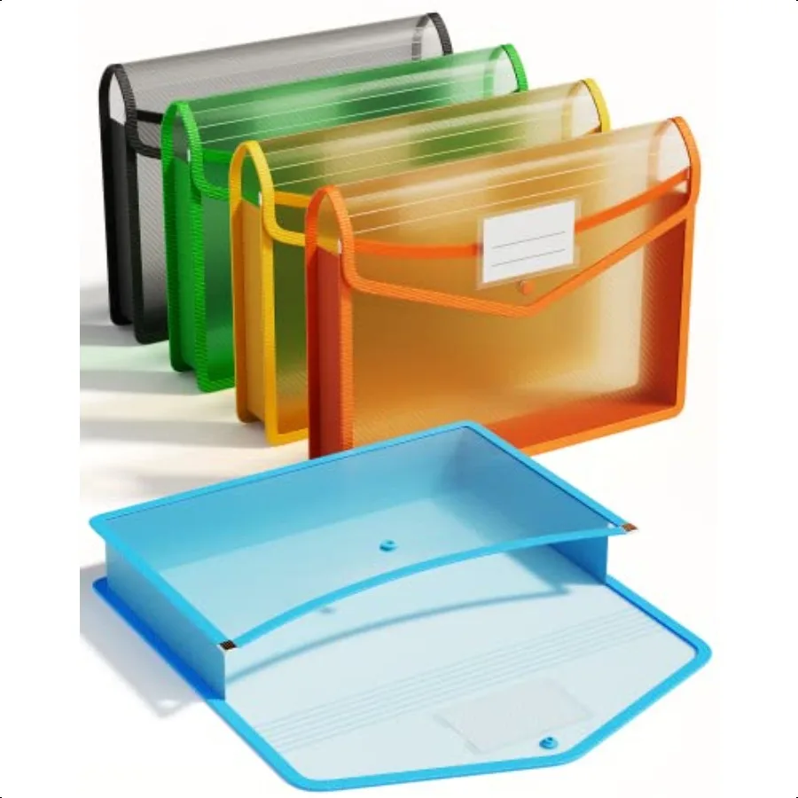 

Plastic Expanding File Folder Transparent envelopes with Snap Closure No Dividers Large Capacity Assorted Colors Fit Letter A4