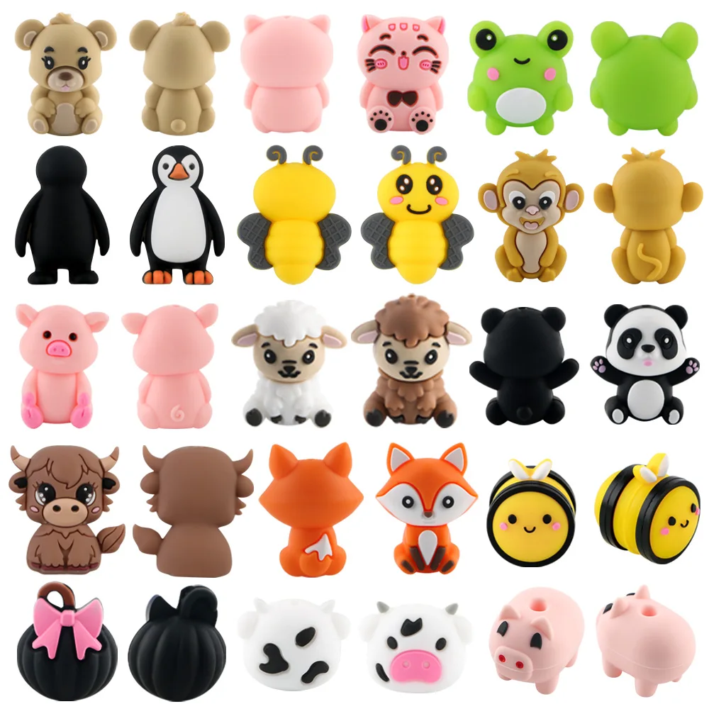 Sunrony 5/10pcs Stereoscopic Model Silicone Focus Animals Beads For Jewelry Making DIY Bracelets Jewelry Key Chain Accessories