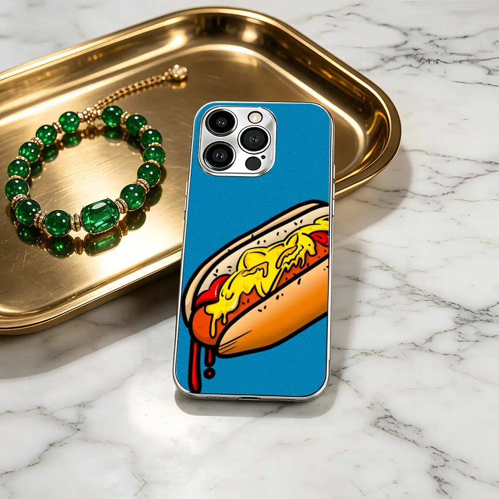 

H-Hot dog Phone Case Silver electroplated glass phone case for iPhone 17/16/15/14/11/12/13 Pro Max