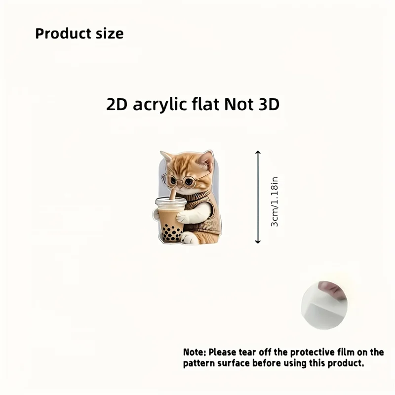 2D Flat 2pcs Cute Cat with Glasses Data Cable Protector Acrylic Flat Design Connector Cover For iPhone Type-C Phone Cable 6