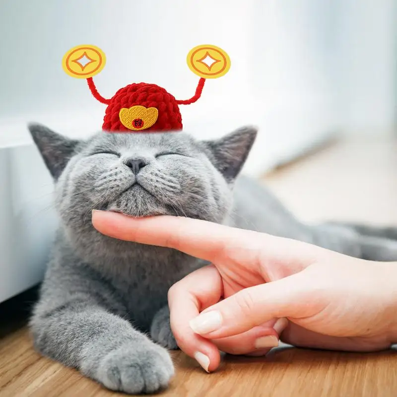 God Of Wealth Cat Hat New Year Spring Festival Cat Headwear Eye-Catching Design Celebration Pet Hat For Festival New Year