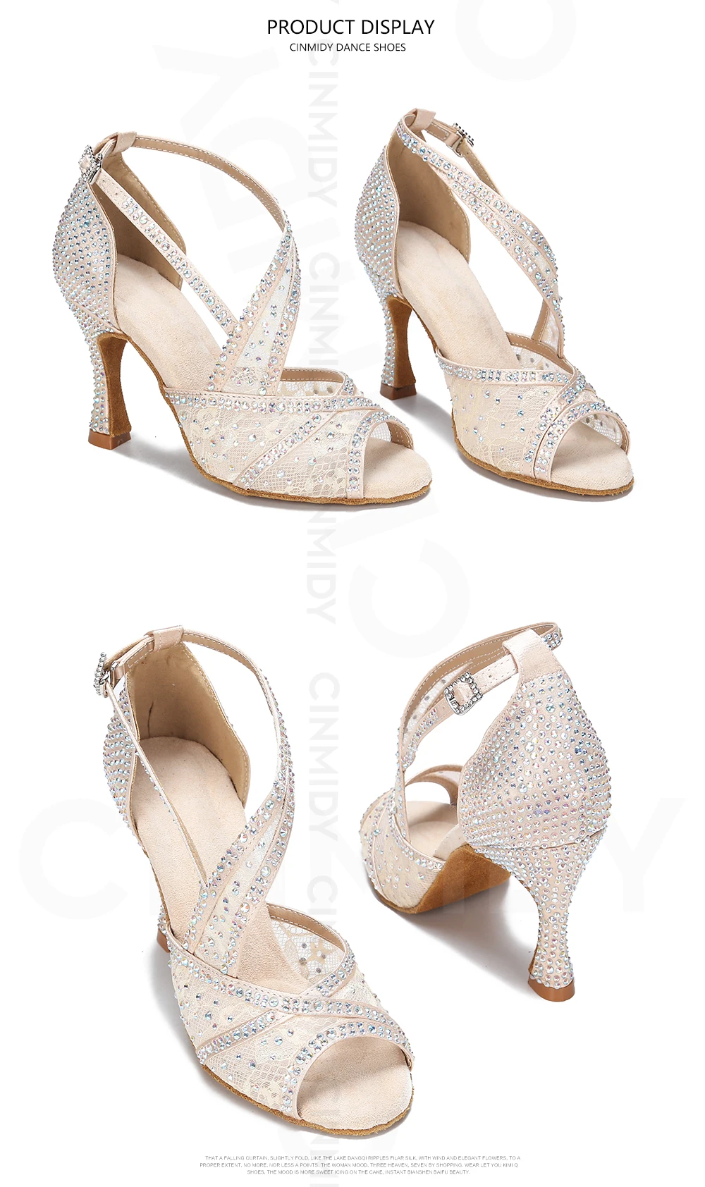 CINMIDY Rote Sohle Latein Tanzschuhe für Damen Tango Ballsaal Tanzschuhe Kubanischer Absatz Strass Hochzeitsschuhe Damensandalen – Detail 11