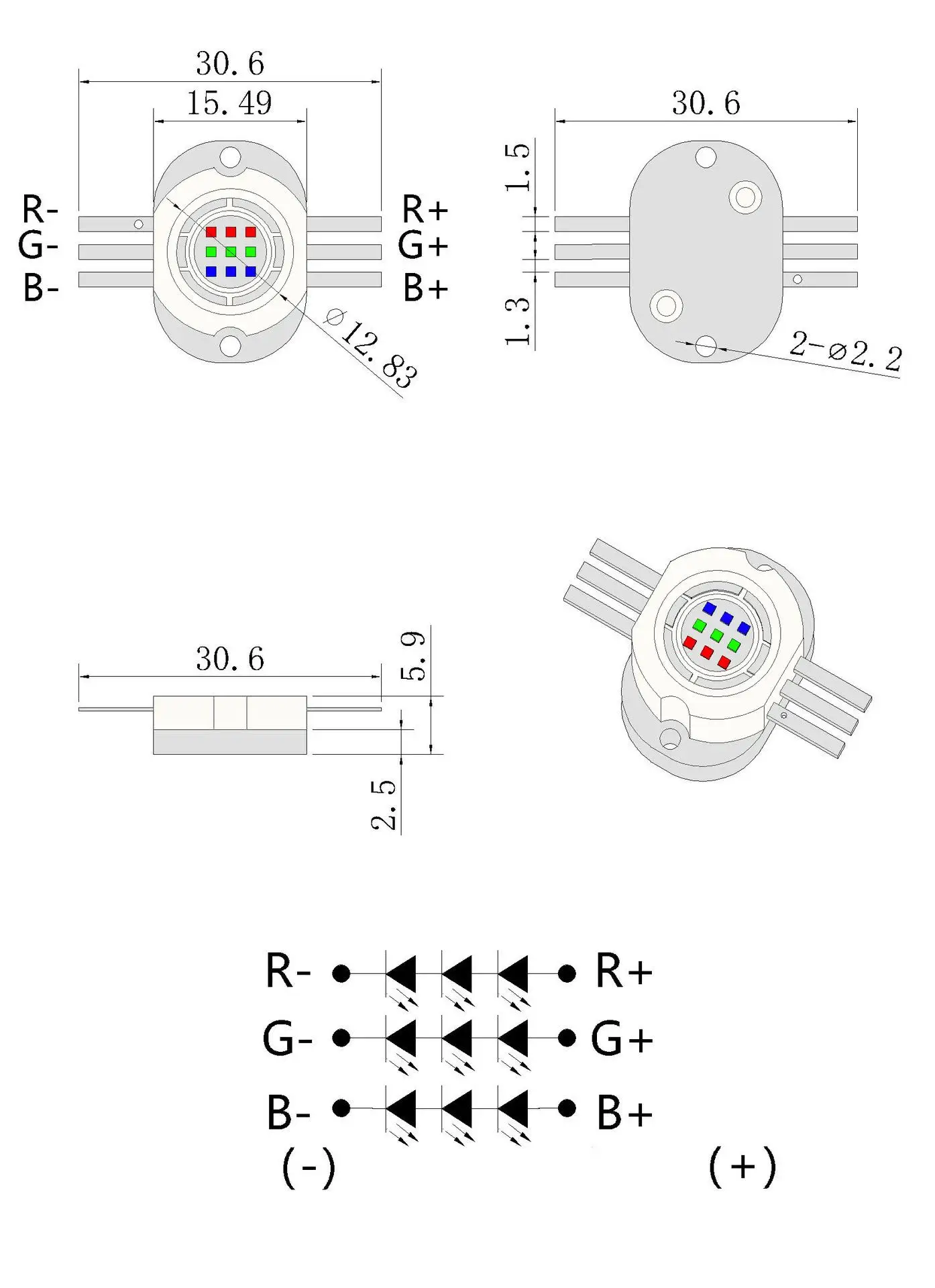 10W High Power RGB  LED Chip  LED integrated light source full-color 30mil LED lamp beads; For 10 Watt Stage Light